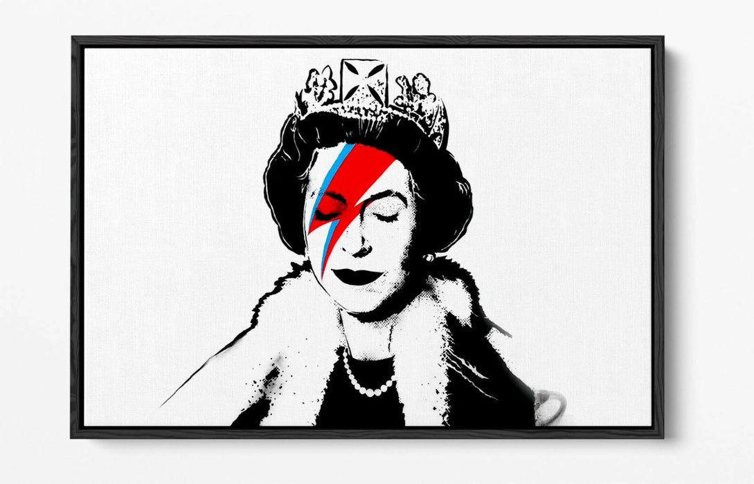 BANKSY QUEEN DAVID BOWIE -FLOAT EFFECT CANVAS WALL ART PIC PRINT- BLACK & WHITE