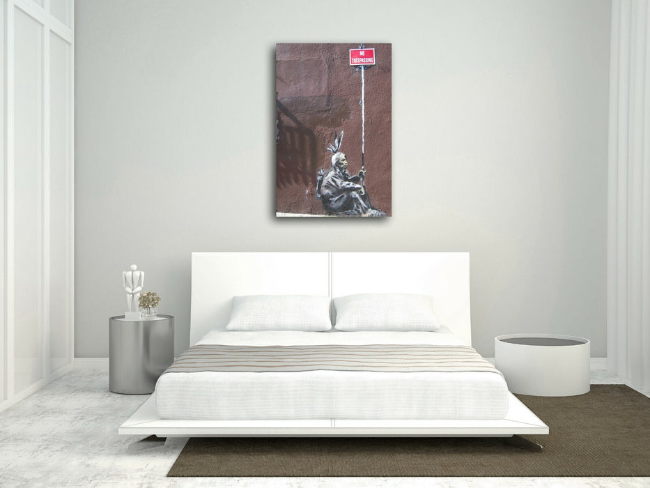 BANKSY STYLE - NO TRESPASSING -  CANVAS STREET WALL ART PRINT ARTWORK