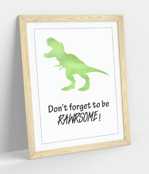 "RAWRSOME" DINOSAUR WATERCOLOR KIDS NURSERY QUOTE -FRAMED WALL ART PICTURE PRINT
