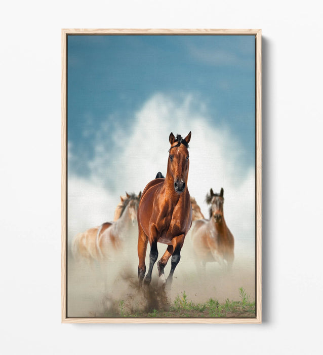 Brown Horses Canvas Art - Majestic Galloping Horse Print | Float Effect Wall Decor