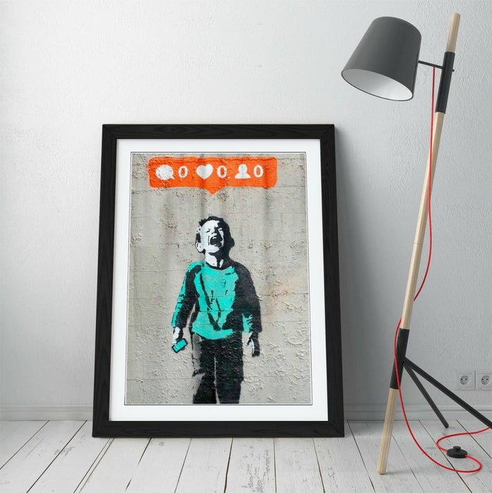 BANKSY "NO SOCIAL MEDIA" -FRAMED WALL ART PICTURE PRINT- GRAFFITI STREETART