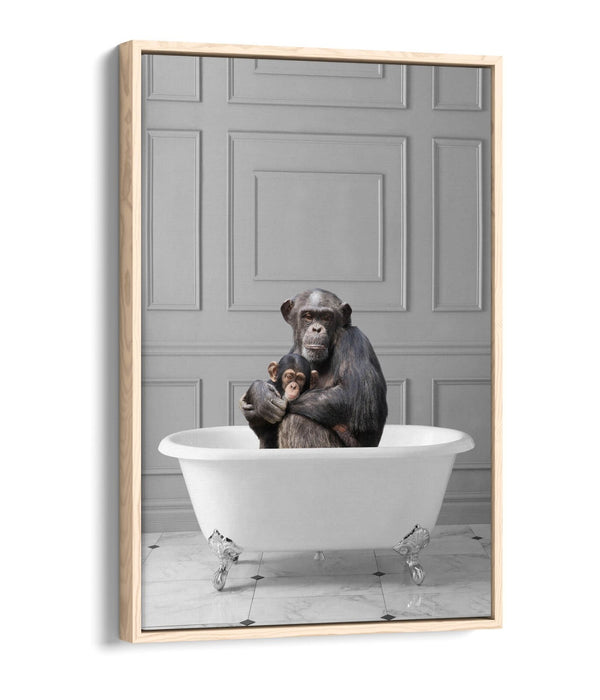 MONKEY CHIMP IN BATHTUB -QUIRKY BATHROOM FLOAT EFFECT CANVAS WALL ART PRINT