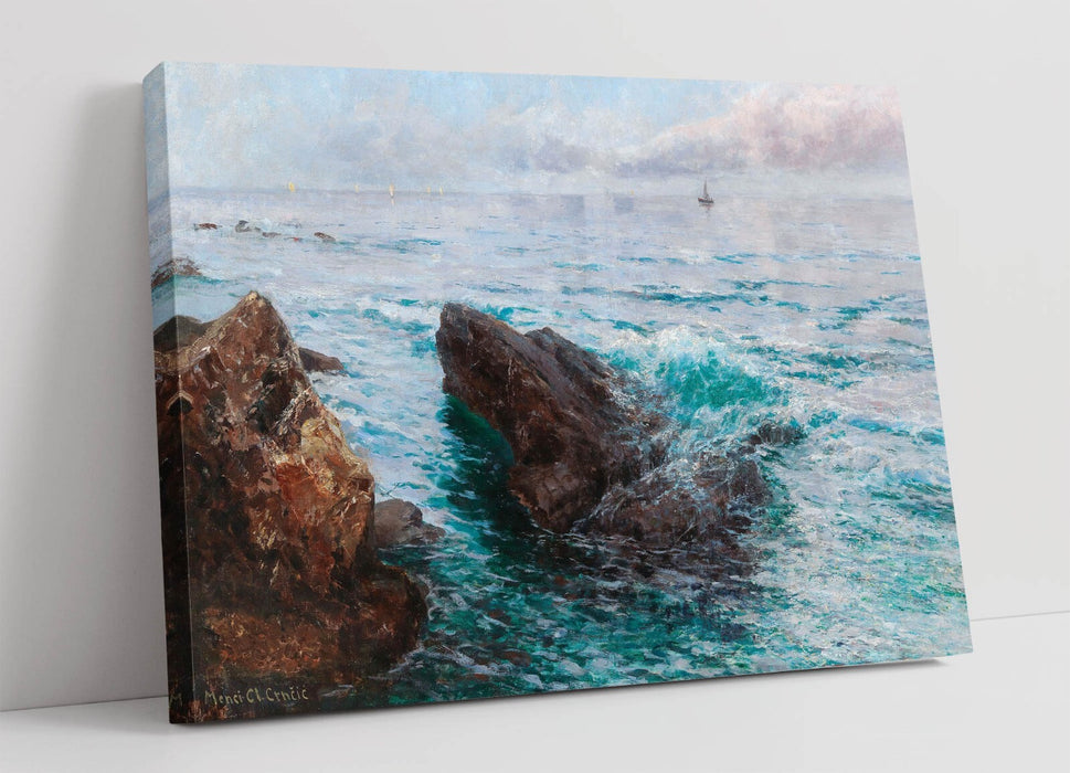 Canvas Wall Art Featuring Coastline Boat Artwork Print | Premium Varnish Finish, Handmade UK