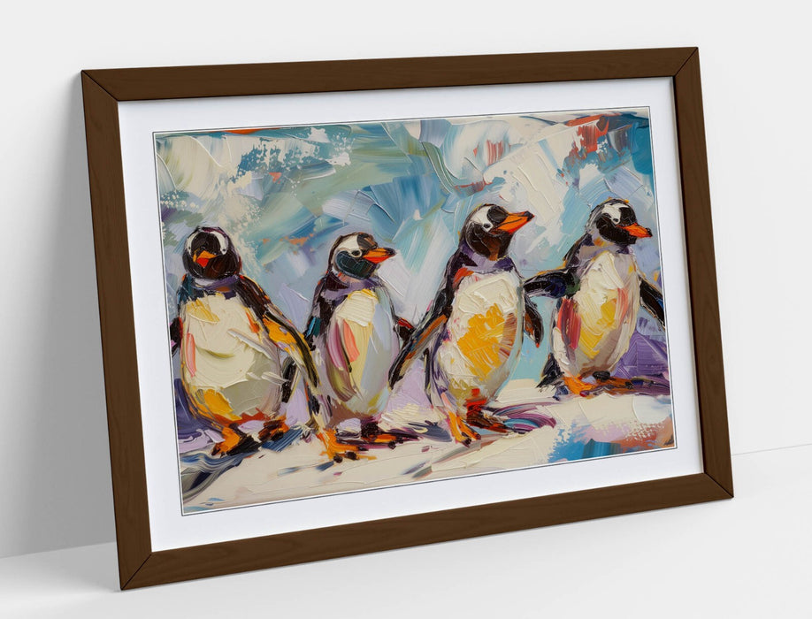 Penguins Wall Art - Cute Group Impressionist Framed Poster Print 4 Sizes