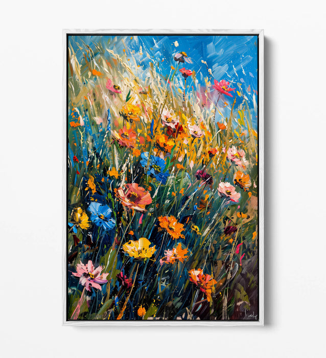 FIELD OF FLOWERS IMPRESSIONIST STYLE DECOR FLOAT EFFECT CANVAS ART PRINT