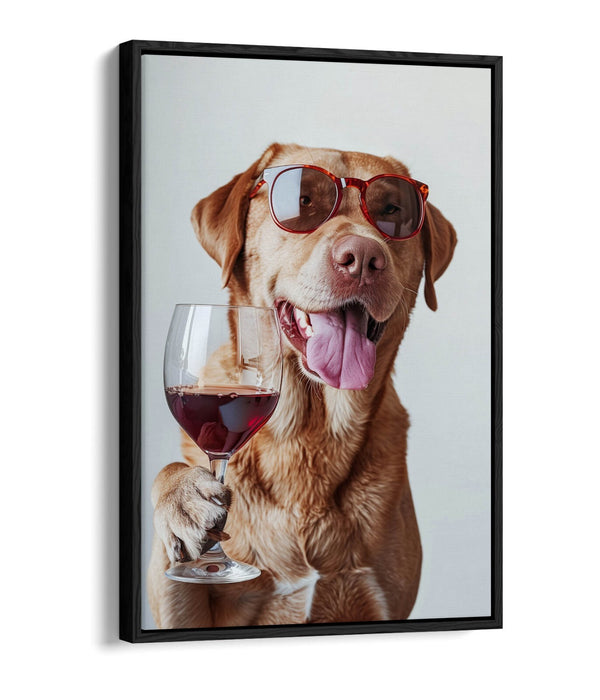 Dog Canvas Art – Funny Dog Portrait With Sunglasses | Wine Float Effect Print