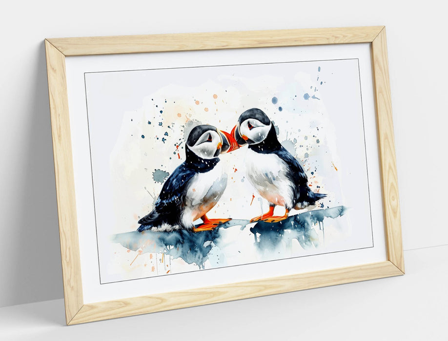 Puffins Wall Art – Framed Bird Poster | Cute Animal Print Home Decor