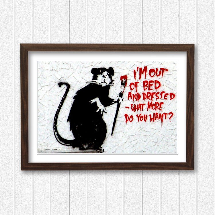 Banksy Framed Poster – Urban Street Art Graffiti Wall Art With Woodgrain Frame Finish
