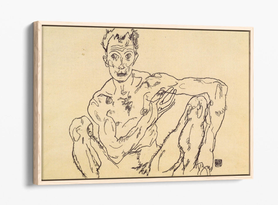 Float Effect Canvas Art - Egon Schiele Nude Self Portrait on Premium Frame