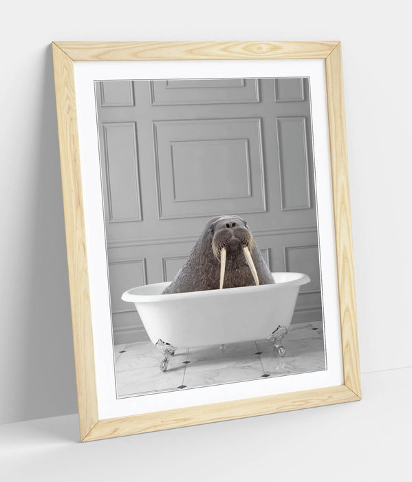 WALRUS IN BATHTUB -QUIRKY ART FRAMED POSTER PICTURE PRINT BATHROOM ARTWORK
