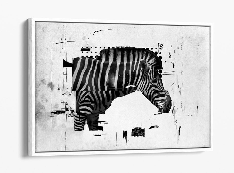ZEBRA GLITCH ABSTRACT ARTWORK HOME DECOR -FLOAT EFFECT CANVAS WALL ART PRINT