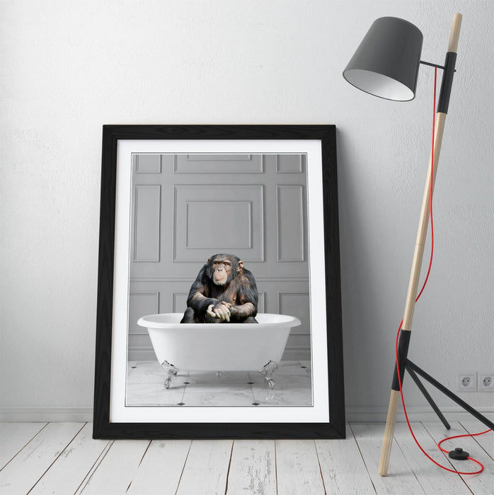 CHIMP IN BATHTUB -QUIRKY ART FRAMED POSTER PICTURE PRINT BATHROOM ARTWORK