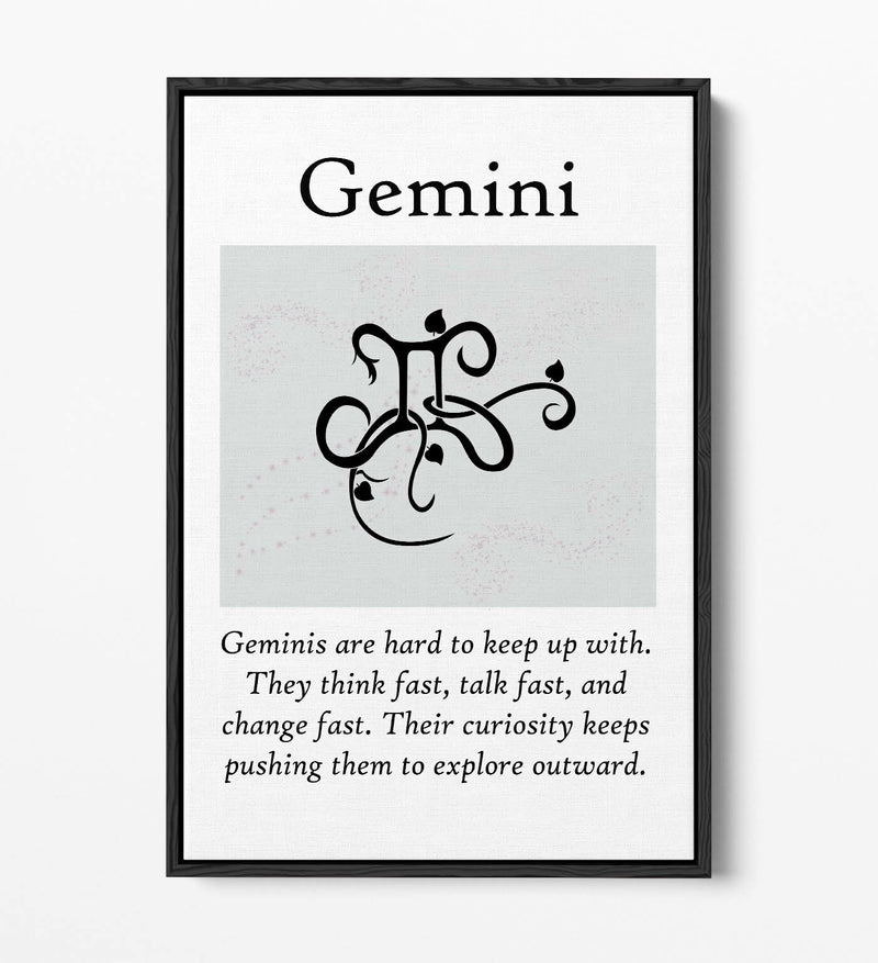 Gemini Star Sign Canvas - Handmade Zodiac Wall Art With Float Effect Frame