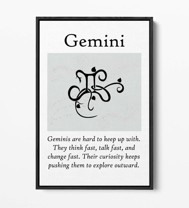 GEMINI STAR SIGN ZODIAC ASTROLOGY QUOTE -FLOAT EFFECT CANVAS WALL ART PRINT