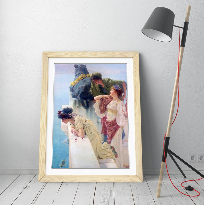 Framed Wall Art - Lawrence Alma Tadema Classic Art Print With Woodgrain Frame Finish