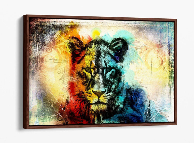 Lioness Canvas Wall Art – Multi Colour Sketch on Float Effect Canvas Print