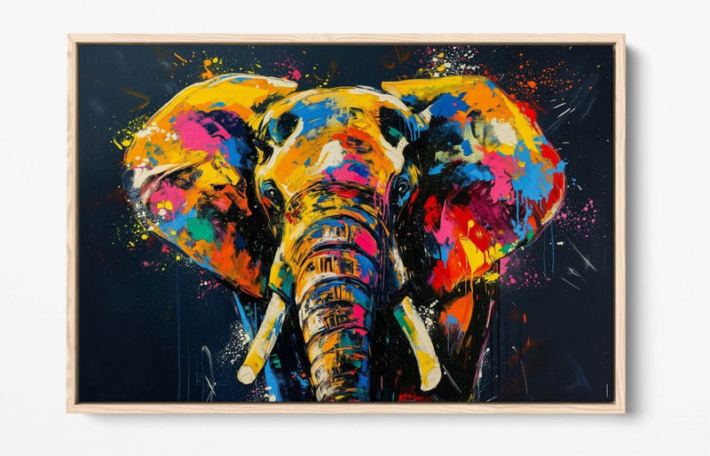 Abstract Elephant Canvas - Multi Colour Float Effect Frame, Vibrant Wall Art Print