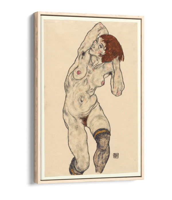 Canvas Wall Art - Egon Schiele Nude With Stockings | Float Effect Print On MDF Frame