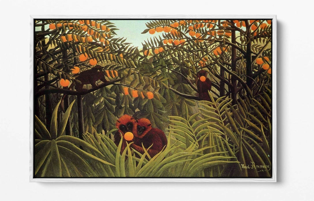 Canvas Wall Art - Apes In Orange Grove Print | Float Effect Canvas Print UK