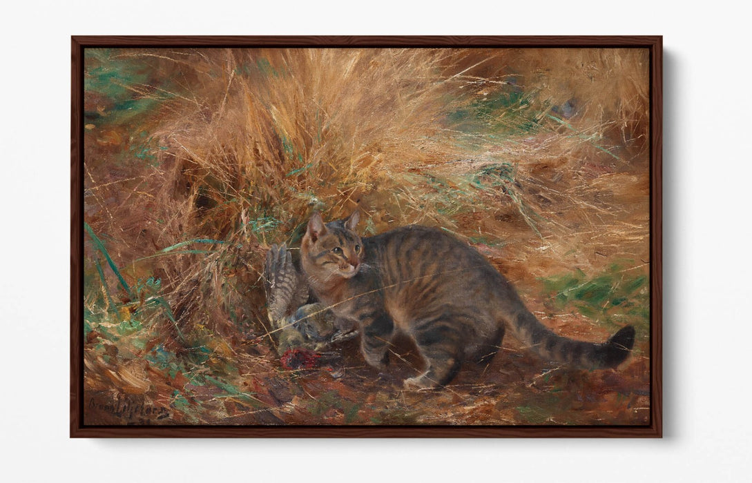Canvas Wall Art – Bruno Liljefors Cat with Bird | Float Effect Premium Print