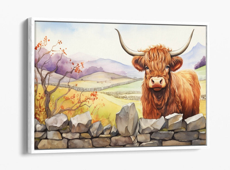 Canvas Wall Art – Highland Cow Print With Float Effect On Premium MDF Frame