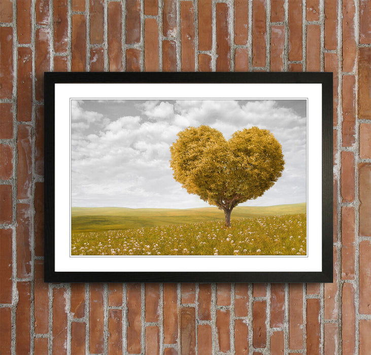 Heart Shaped Tree Art – Framed Wall Art With Yellow Leaf Poster, Ready To Hang