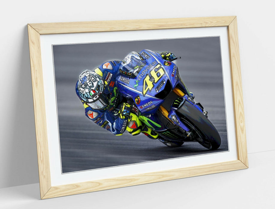 Framed Poster Art - Valentino Rossi Wall Art Prints | Handmade Woodgrain Frame