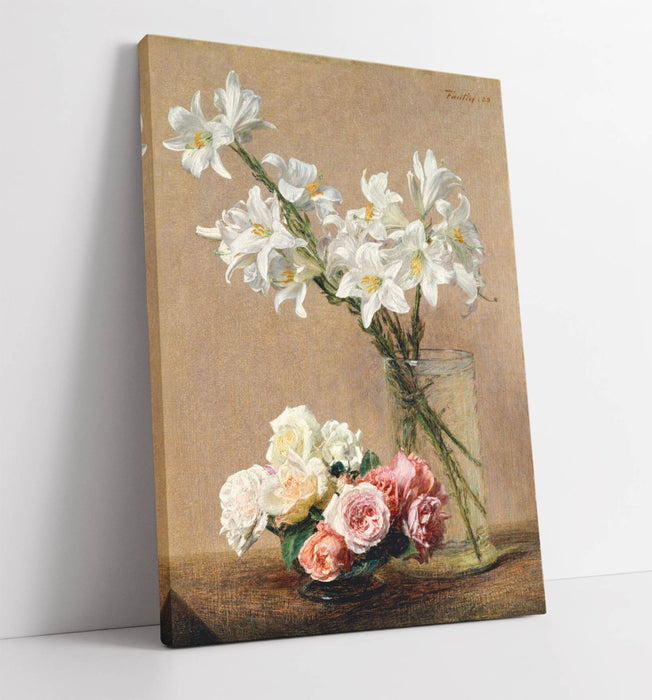 Canvas Wall Art - Henri Fantin-Latour Roses And Lilies Painting On Archival Grade Canvas