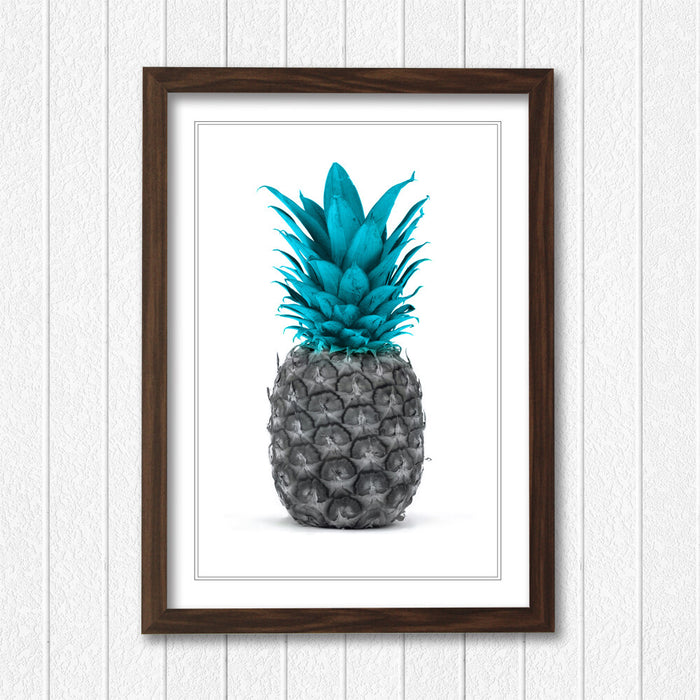 PINEAPPLE TEAL BLUE GREY ART FRAMED POSTER PICTURE PRINT GOOD FORTUNE