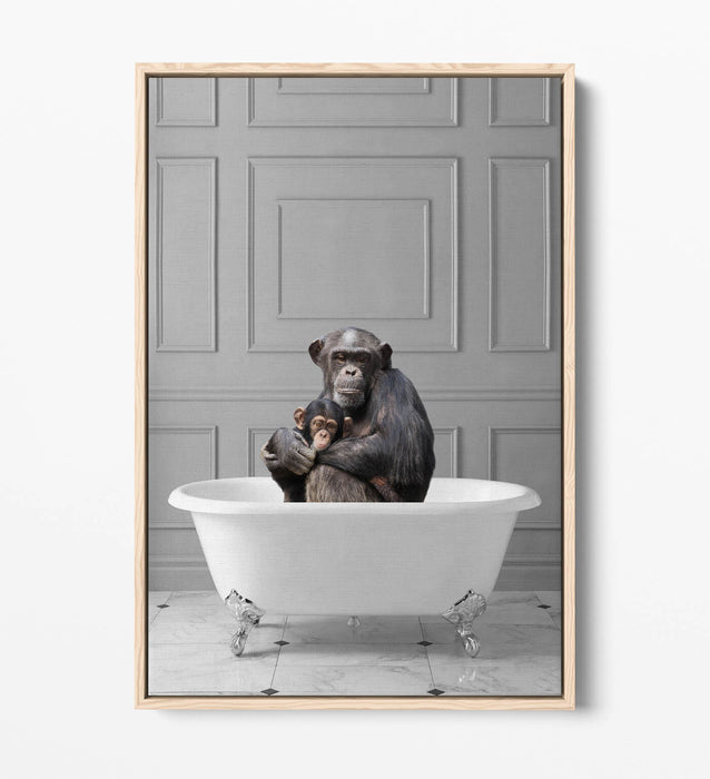 MONKEY CHIMP IN BATHTUB -QUIRKY BATHROOM FLOAT EFFECT CANVAS WALL ART PRINT