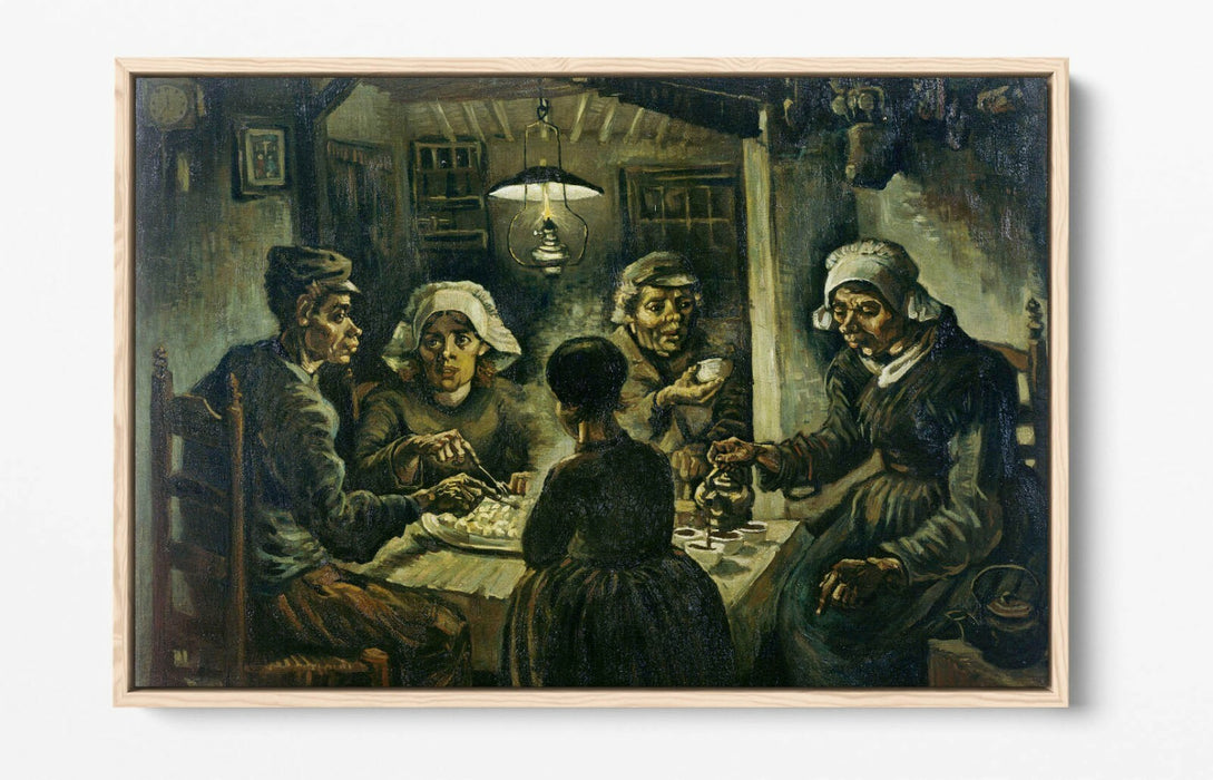 VAN GOGH POTATO EATERS -FLOAT EFFECT CANVAS WALL ART PIC PRINT- BLACK BROWN