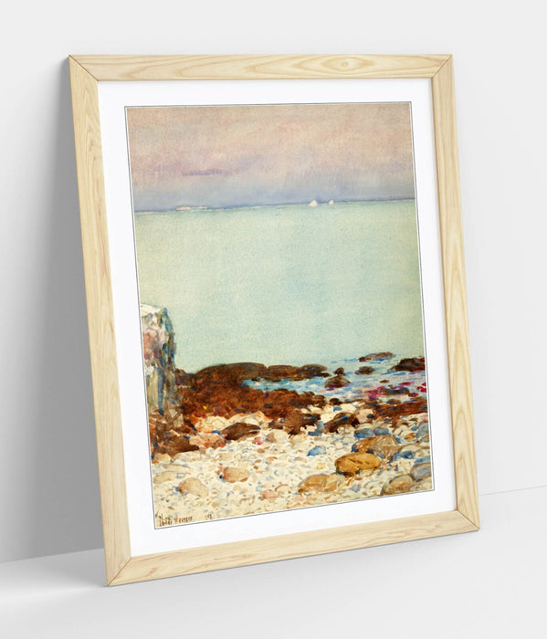 Framed Wall Art - Childe Hassam Isle Of Shoals Coastal Landscape Print With Natural Wood Frame