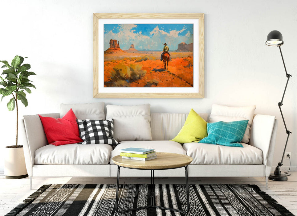 Framed Wall Art – Cowboy Wall Decor | Orange Desert Artwork | Handmade UK Poster Print