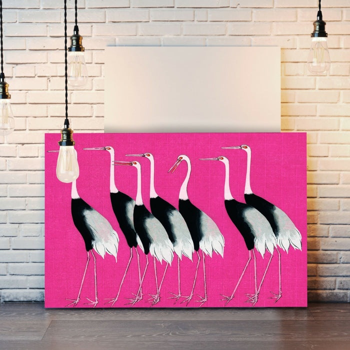 PINK CANVAS WALL ART PRINT PICTURE ARTWORK ORIENTAL CRANES  HAPPINESS JAPANESE