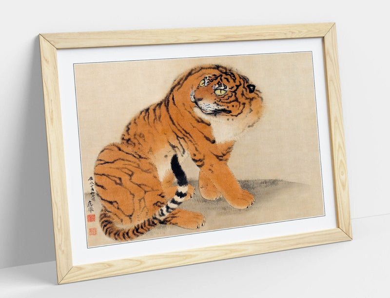 Framed Wall Art – Sitting Tiger by Maruyama Okyo | Handmade Japanese Print