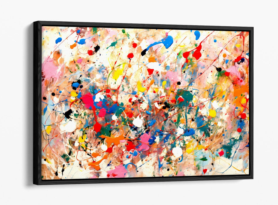 Float Effect Canvas Art – Multi Colour Pollock Style Abstract Wall Decor Print