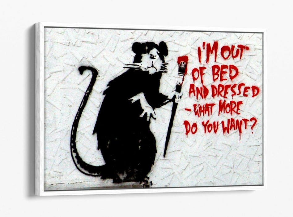 BANKSY OUT OF BED QUOTE -FLOAT EFFECT CANVAS WALL ART PIC PRINT- BLACK & WHITE