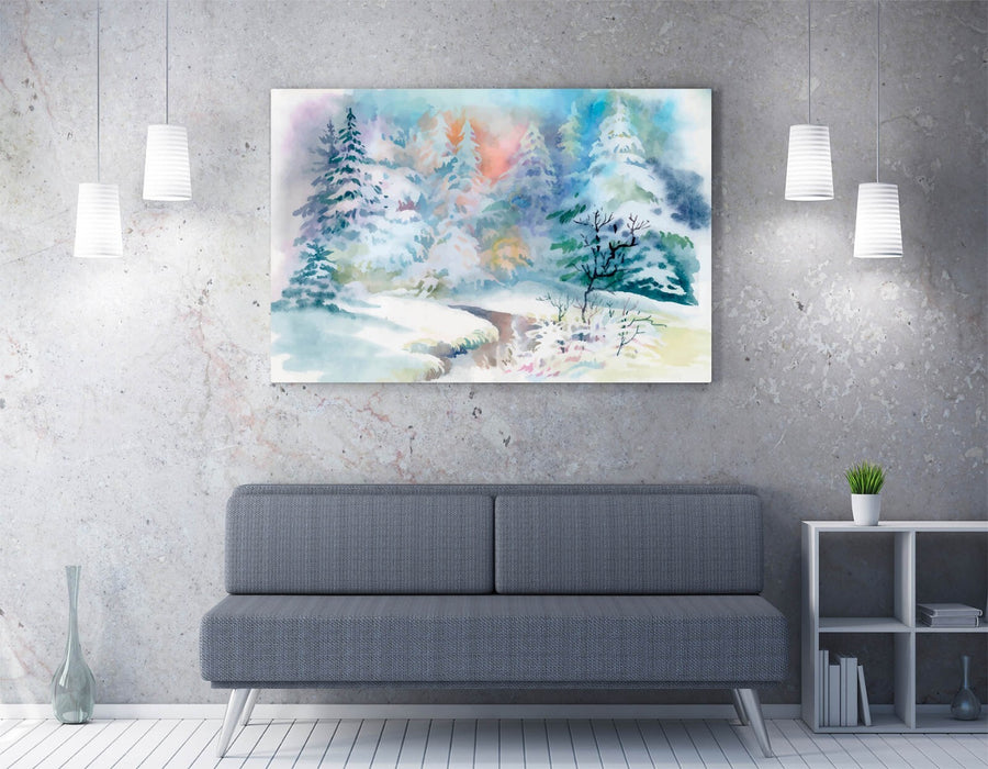 Watercolour Forest Canvas - Winter Wall Art With Premium Varnish Finish Print