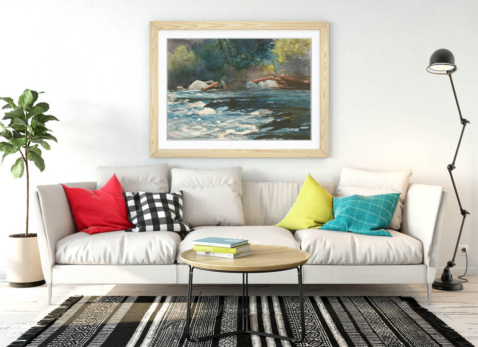 Framed Wall Art - Winslow Homer Hudson River Painting | Handmade Woodgrain Frame