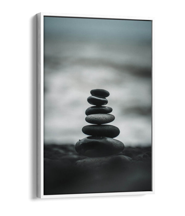 Canvas Wall Art – Stacked Zen Stones Seashore | Float Effect Print, Handmade UK
