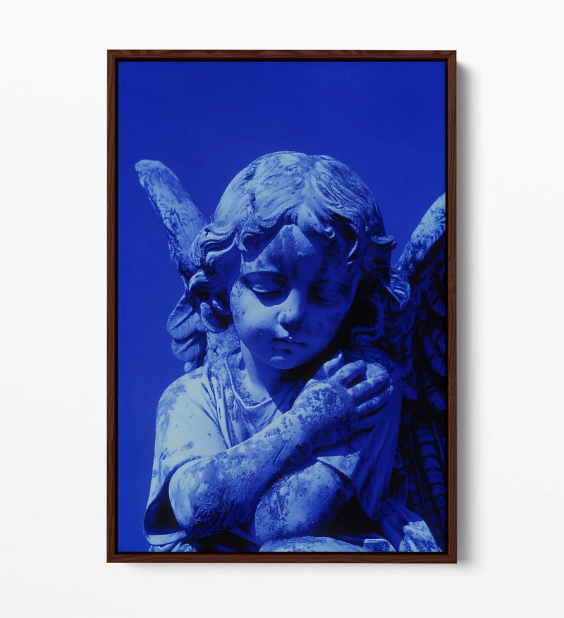 Angel Canvas Art - Purple Blue Statue | Float Effect Canvas Wall Decor Print