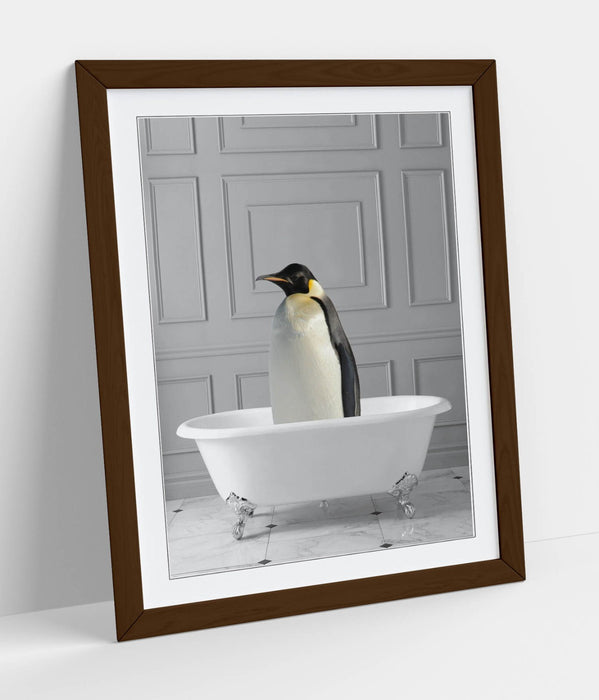 PENGUIN IN BATHTUB -QUIRKY ART FRAMED POSTER PICTURE PRINT BATHROOM ARTWORK