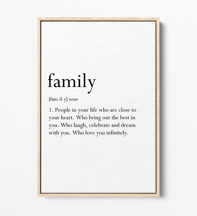 FAMILY DEFINITION QUOTE SLOGAN LOVE HOME -FLOAT EFFECT CANVAS WALL ART PRINT