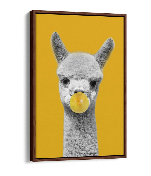 ALPACA BLACK WHITE YELLOW MUSTARD BUBBLE FLOAT EFFECT CANVAS WALL ART PIC PRINT