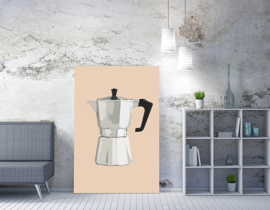 Moka Pot Coffee Poster - Handmade Canvas Wall Art | Coffee Kitchen Decor Print