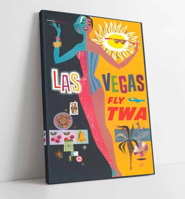 RETRO LAS VEGAS TRAVEL POSTER -CANVAS WALL ART PICTURE PRINT- YELLOW BLACK PINK