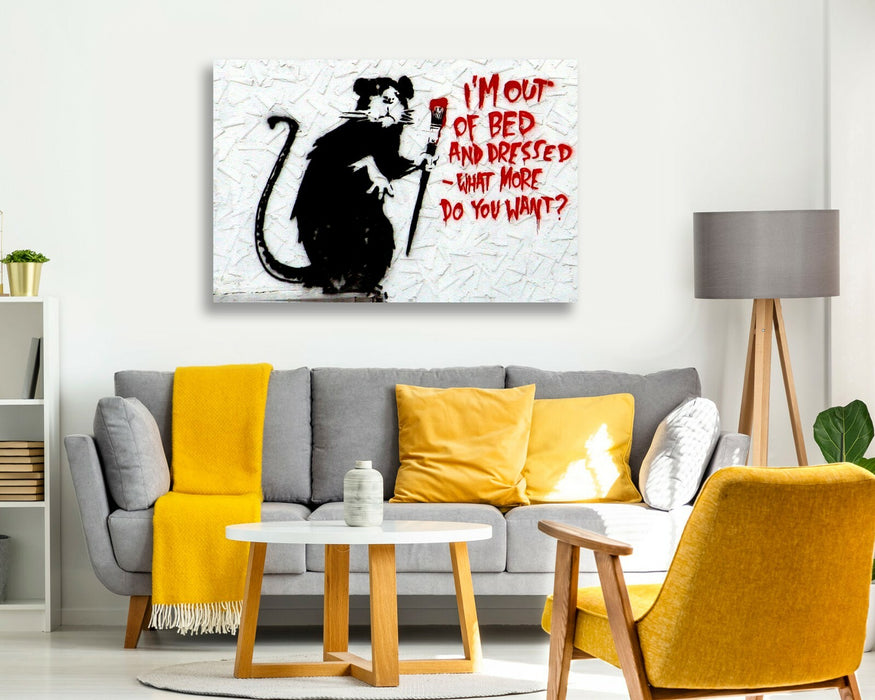 BANKSY CANVAS STREET WALL ART PRINT ARTWORK - I'M OUT OF BED