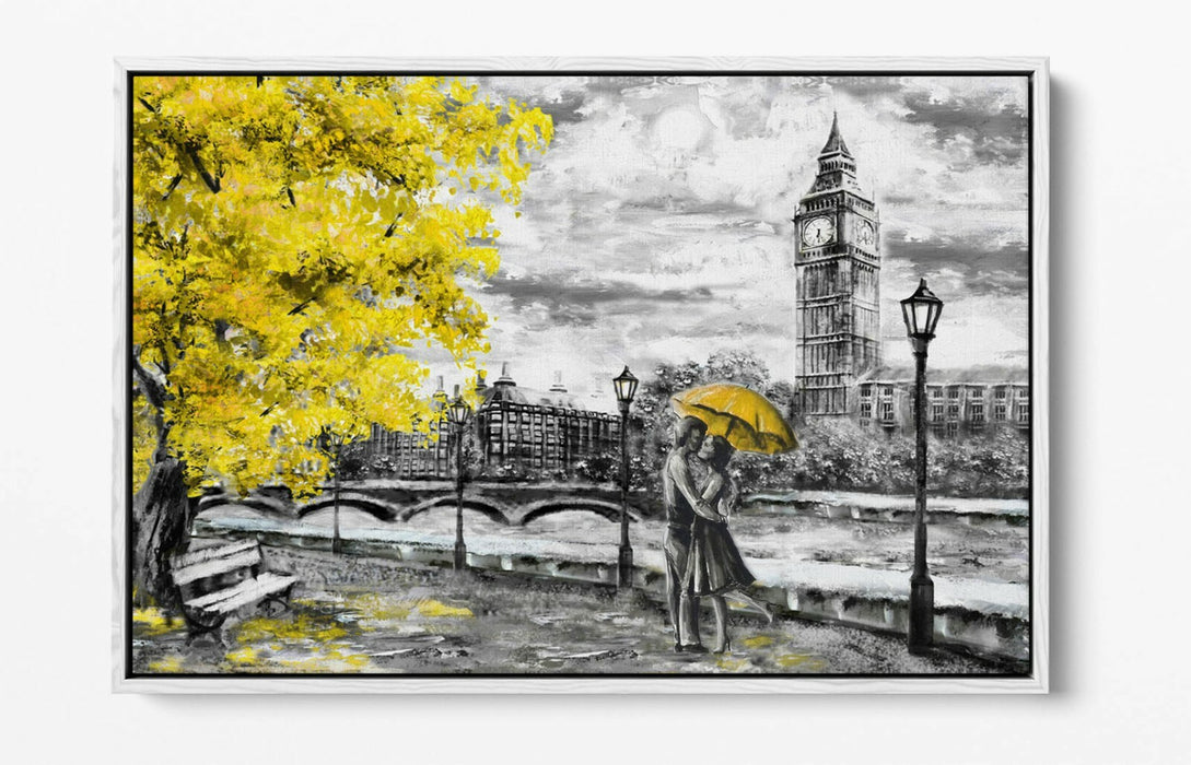 Big Ben Canvas Art - London Yellow Print | Float Effect Canvas, Ready to Hang