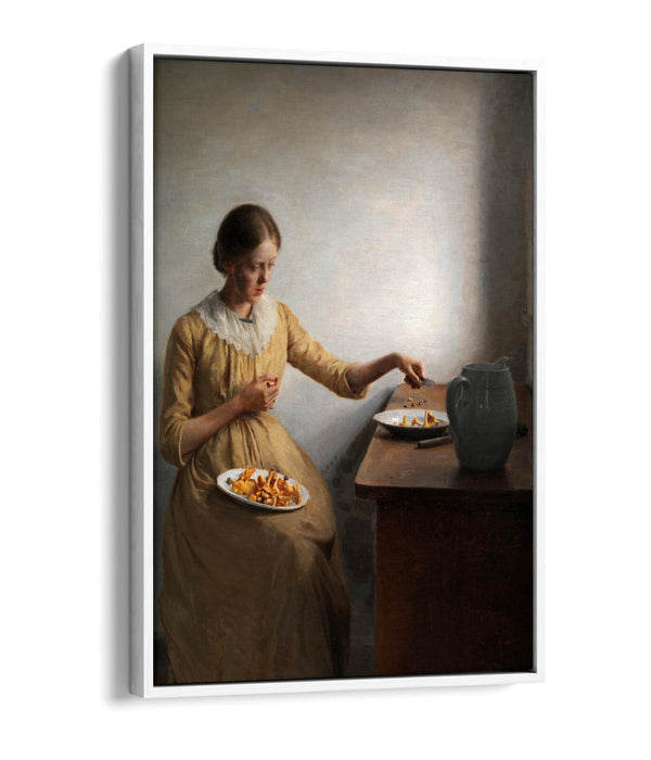 Canvas Art Print - Peter Ilsted Young Girl Cleaning Chanterelles | Float Effect, Premium Frame