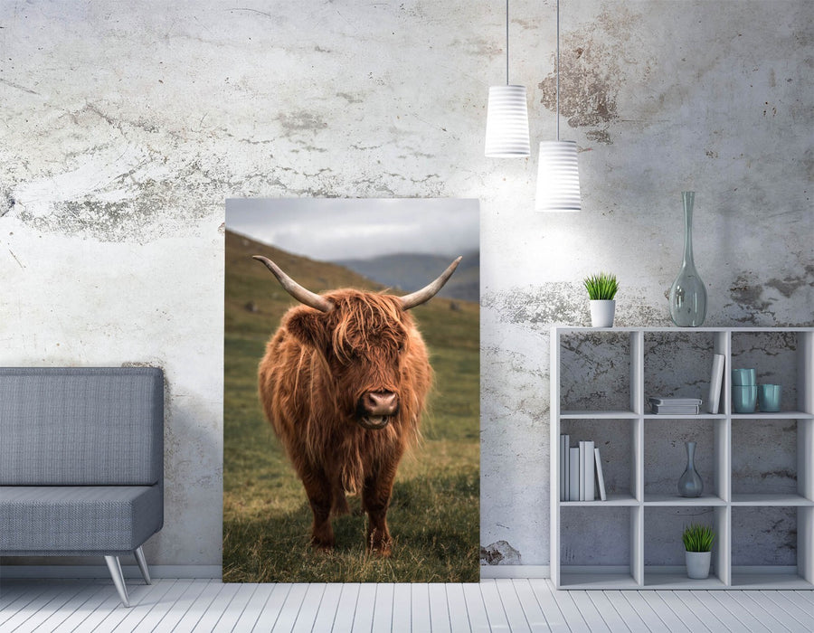 Highland Cow Canvas - Green Landscape Wall Art | Handmade Premium Canvas Print